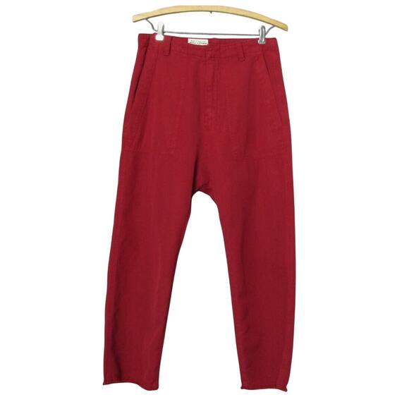 NEW Nili Lotan XS Slouchy LINEN Luna Pant Drop Crotch Crop Cotton Sunkissed Red - Picture 2 of 6